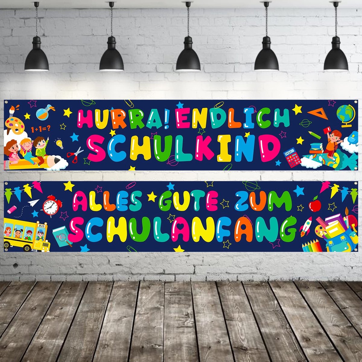 Dailygoods- Banner Feestdecoratie - Eindelijk Schoolkind Slinger - Eerste Schooldag Decoratie - Herbruikbaar - Hoogwaardige Stoffen - 30 x 150 cm