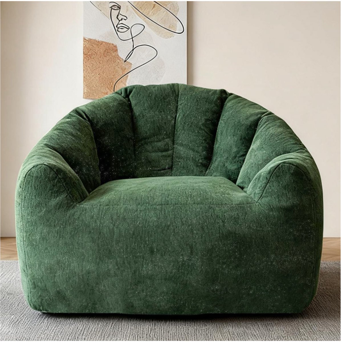 Re-purelife® Zitzakstoel rond ergonomisch - groen flanel - 86,3 × 99 × 64,7 cm - comfortab