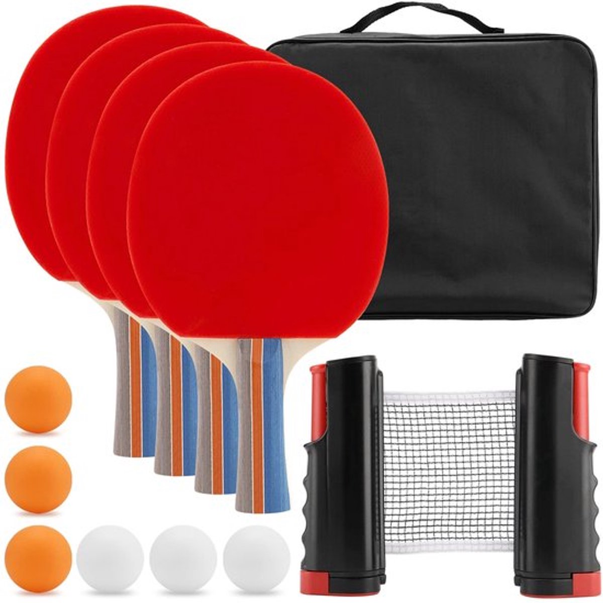 Complete Tafeltennis Set met 4 Batjes en 6 Ballen, Inclusief