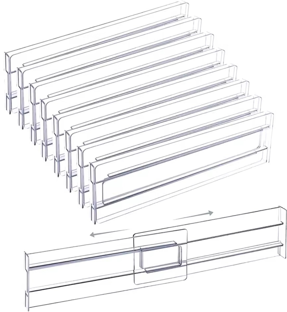 Goodies® Lade Organizer Verstelbaar - 8 Stuks - Transparant - Ladeverdeler Verstelbaar - Kleding Organizer - Commode Organizer - Uitbreidbaar 27 tot 52cm
