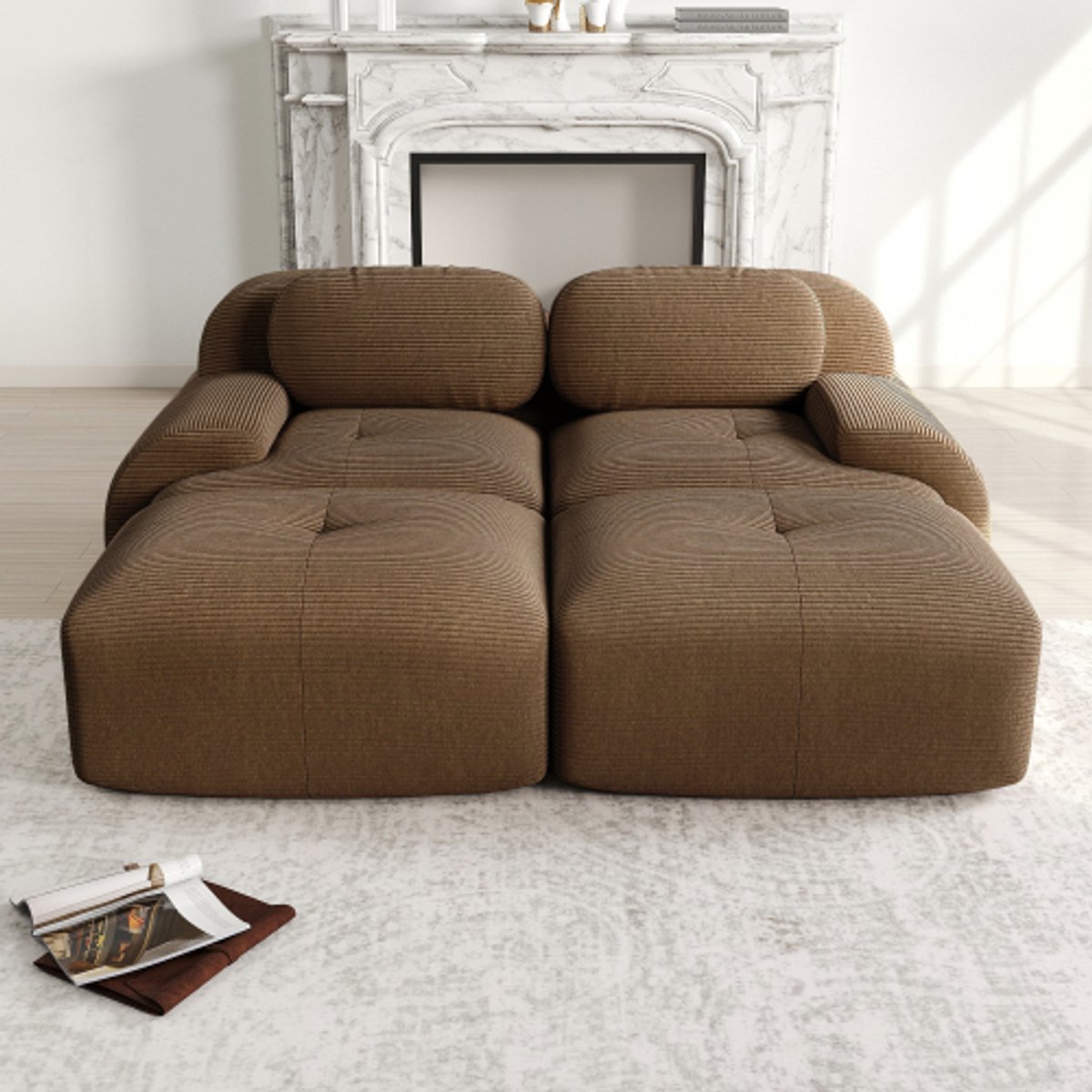 Hoekbank - Hoekbank van Zachte Corduroy – Bank Zonder Frame - Geen installatie Nodig - Comfortabele Zitzak Stoel – Beanbag voor Woonkamer en Slaapkamer - Bruin