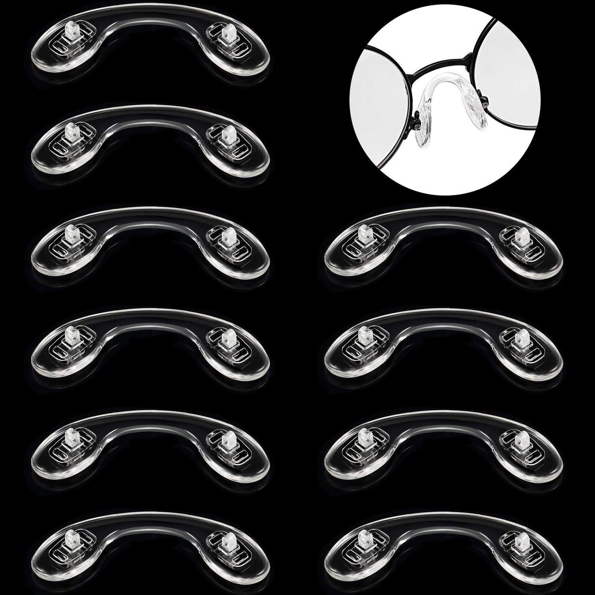 10 Paar Zachte Siliconen Neuspads met U-Vormige Band voor Bril - Schroef-in, Antislip Neussteunen voor Comfort en Stabiliteit (4.2cm/1.65inch)