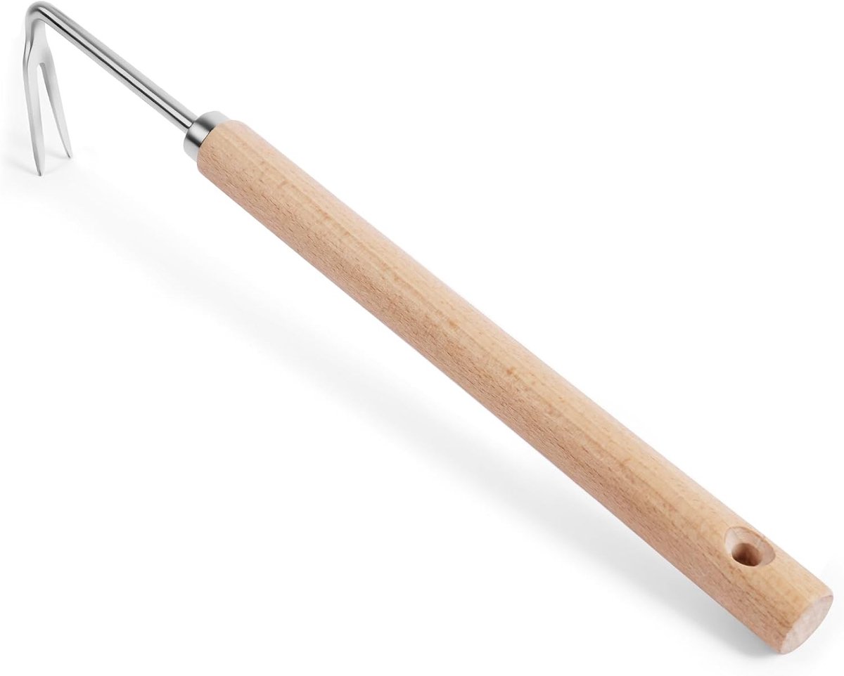 RVS Onkruidtrekker met Handvat en Rubber Grip - Efficiënte Onkruidverwijderaar met 5 Tanden voor Tuinieren en Wortelverwijdering - 25 cm