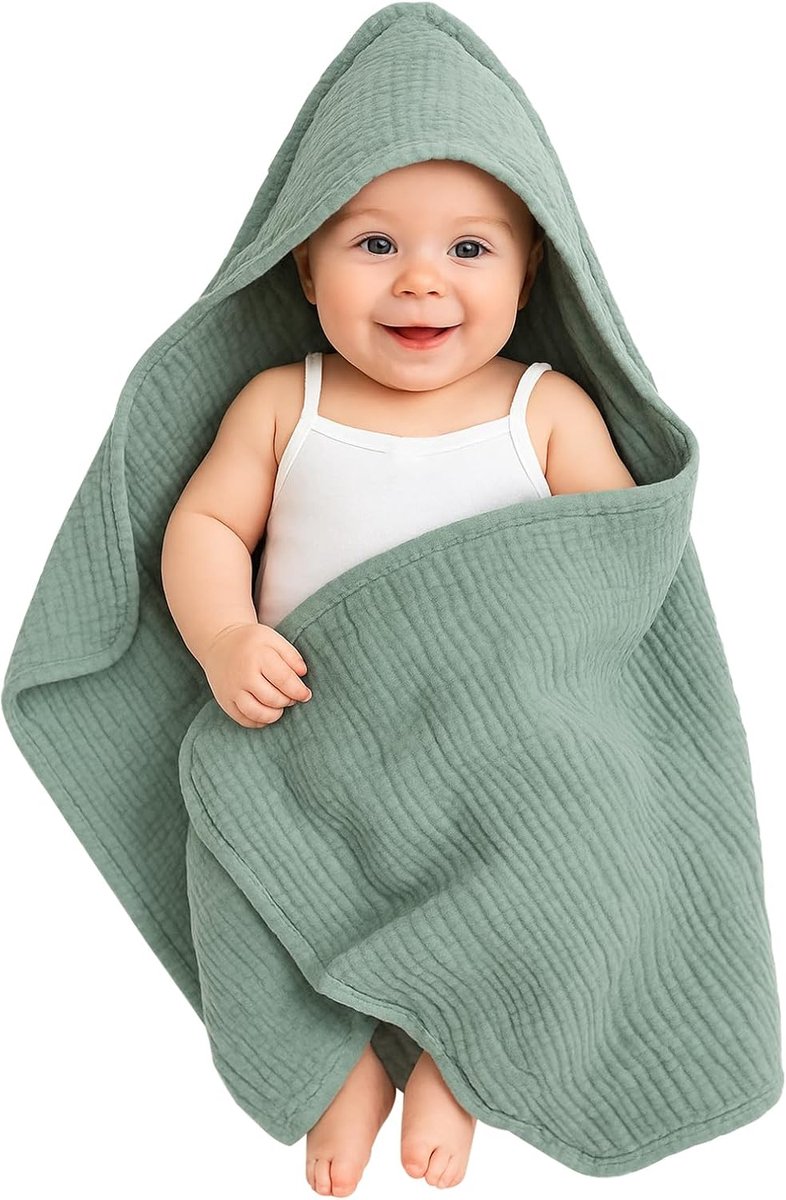 SnelShoppen - Babyhanddoek met Capuchon 80 x 80 cm, Mousseline Katoen, Badhanddoek voor Pasgeborenen, Capuchonhanddoek voor Meisjes en Jongens, Ideaal