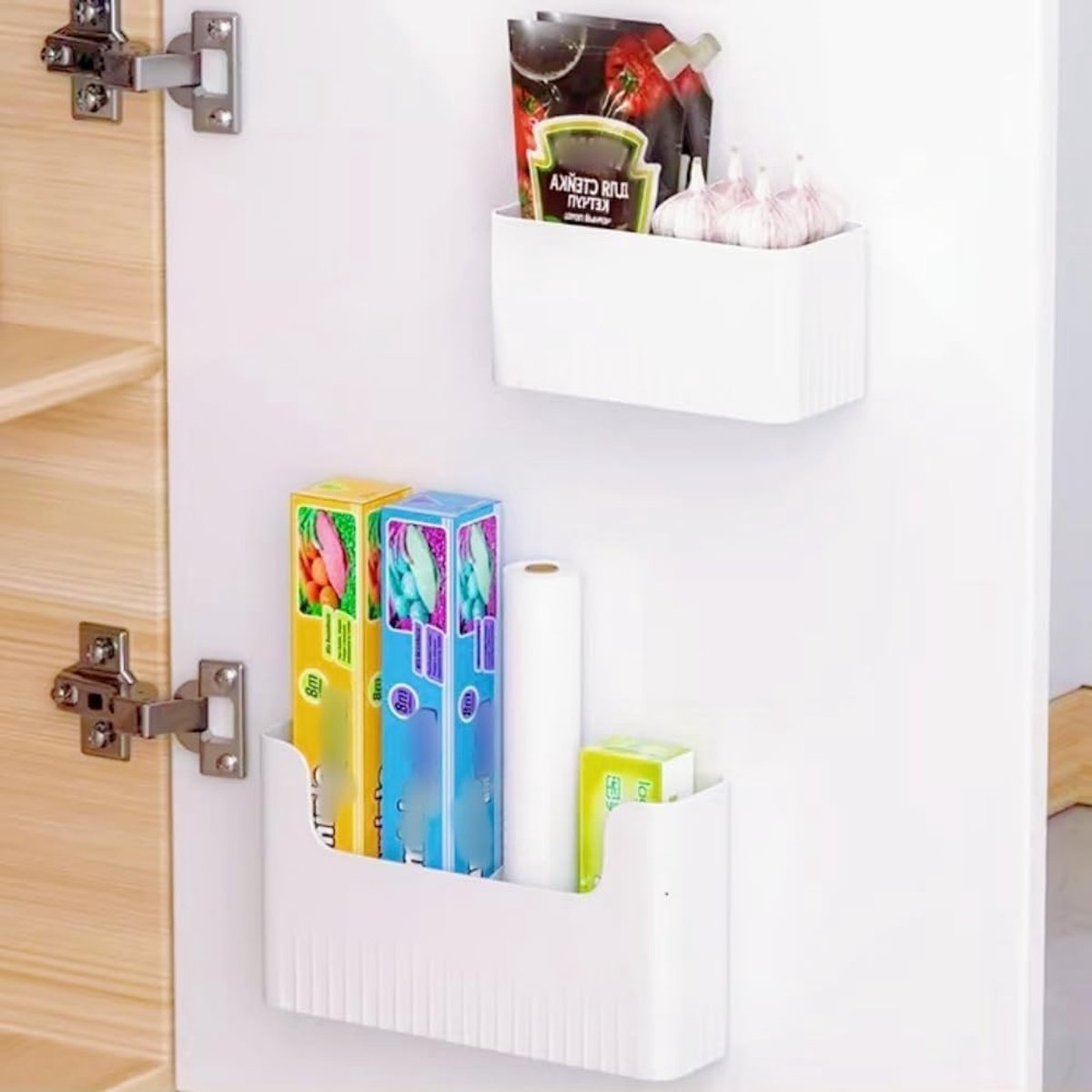 Set van 2 Zelfklevende Plastic Opbergdozen in 2 Maten voor Badkamer, Keuken en Kantoor, Ideaal voor Organisatie en Opslag