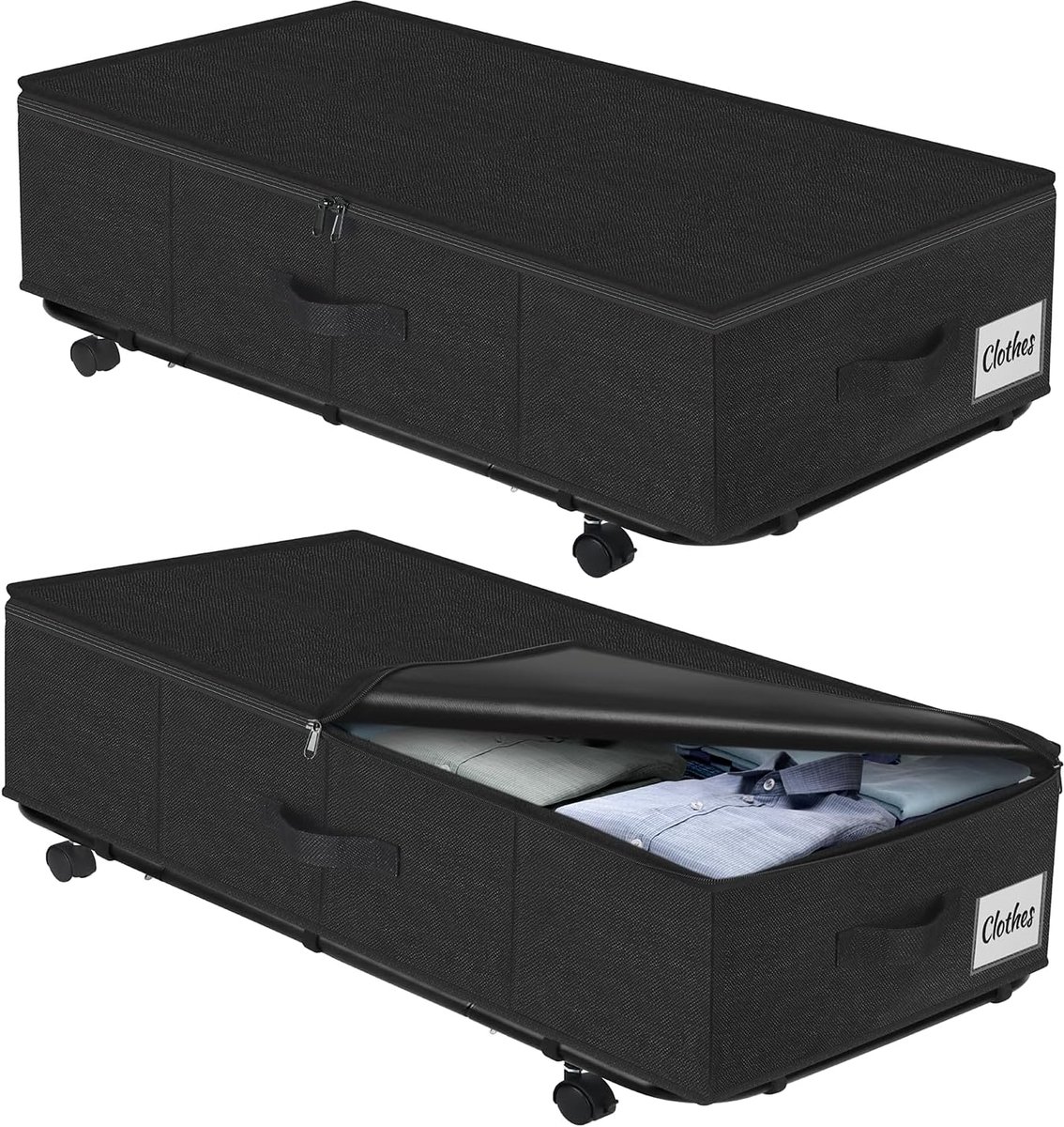 XXL Stable Under-Bed Storage Boxes on Wheels, 2 Pack of 2 Under Bed Storage Boxes with Metal Support at the Bottom - ShopVlot