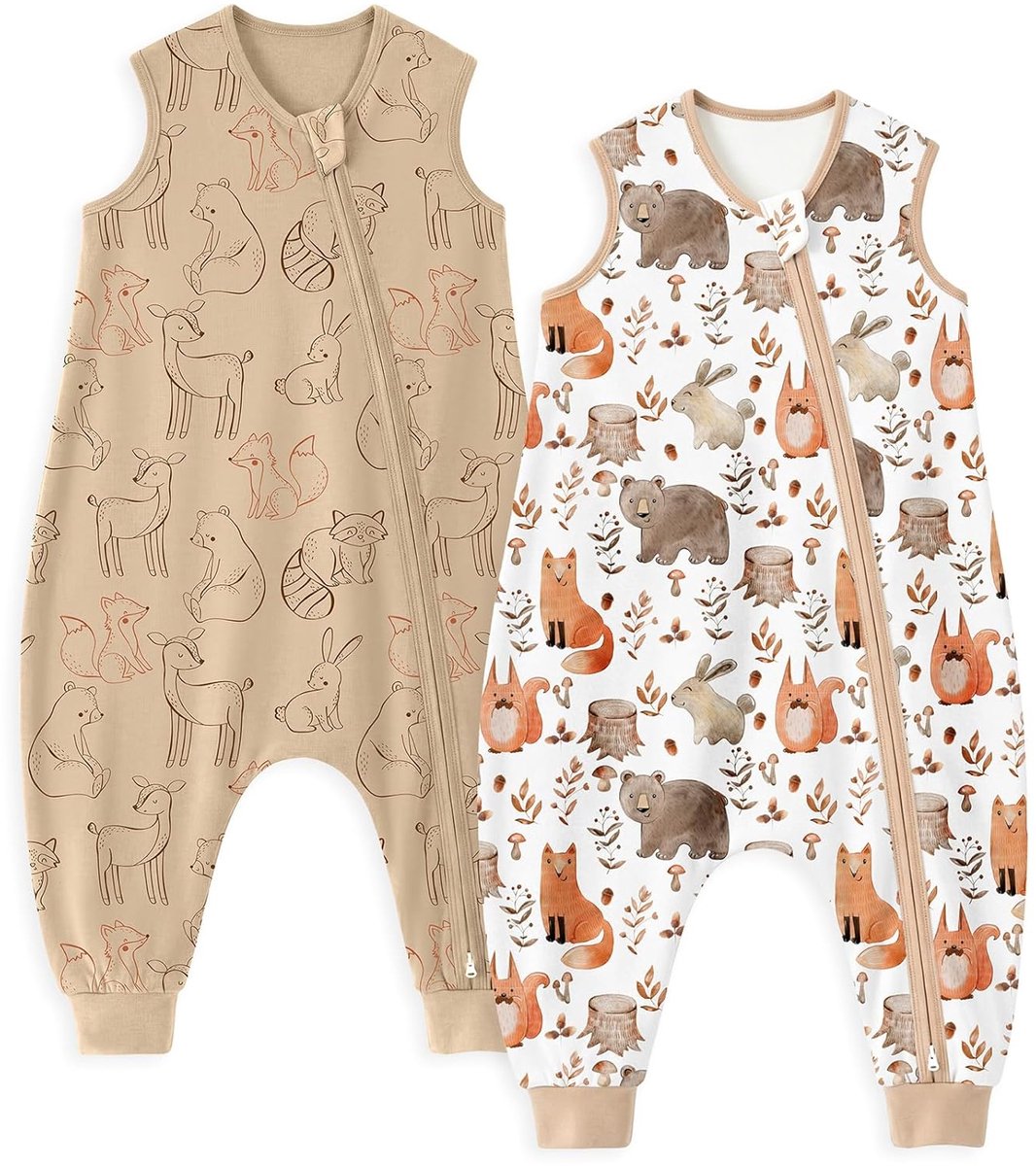 Babyslaapzak met voetjes 0,5 tog - katoen set van 2 - zacht voor jongens en meisjes - ideaal voor de zomer - SnelShoppen