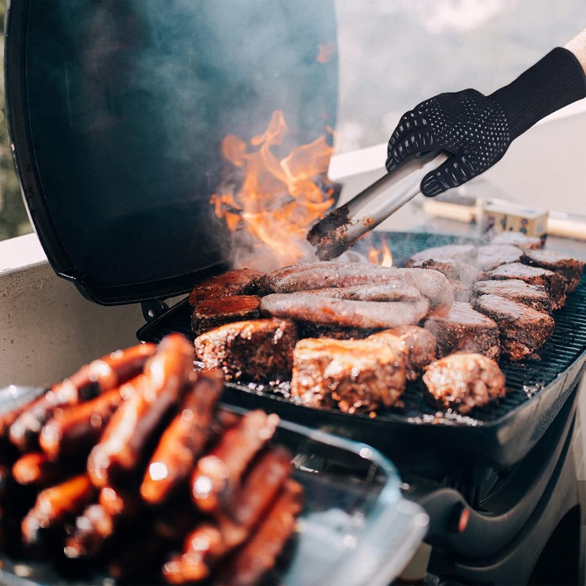 SnelShoppen - Grillhandschoenen Hittebestendig tot 800 °C, Vuurvaste Anti-Slip Siliconen Ovenhandschoenen, Extra Lange Kookhandschoenen voor Keuken, W