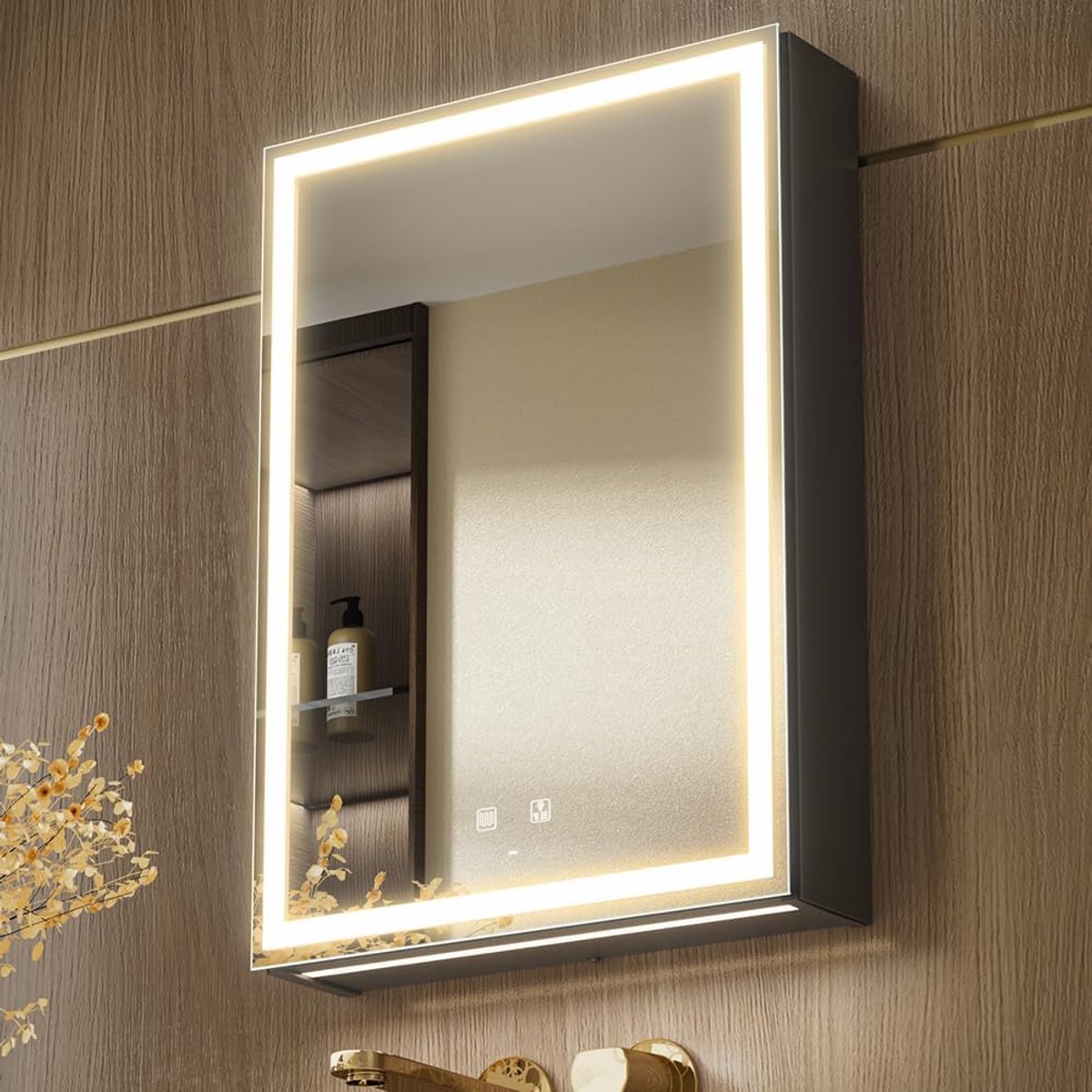 LED spiegel medicijnkast 50 * 70cm - met verlichting - dimmer en 3 kleuren licht - SnelShoppen