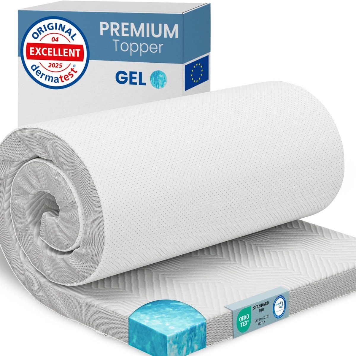 SnelShoppen - Gel Topper 160x200cm, 5 cm dik matras topper van gel-traagschuim met ademende 3D-net hoes, comfortabele matrasbeschermer voor bed en box