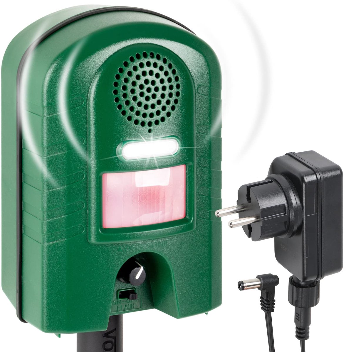 SnelShoppen - Ultrasone Verjager met Bewegingsmelder en Flits - Dieren Verjagen zoals Marters, Katten en Wasberen - Inclusief Netadapter en Opstelvoet