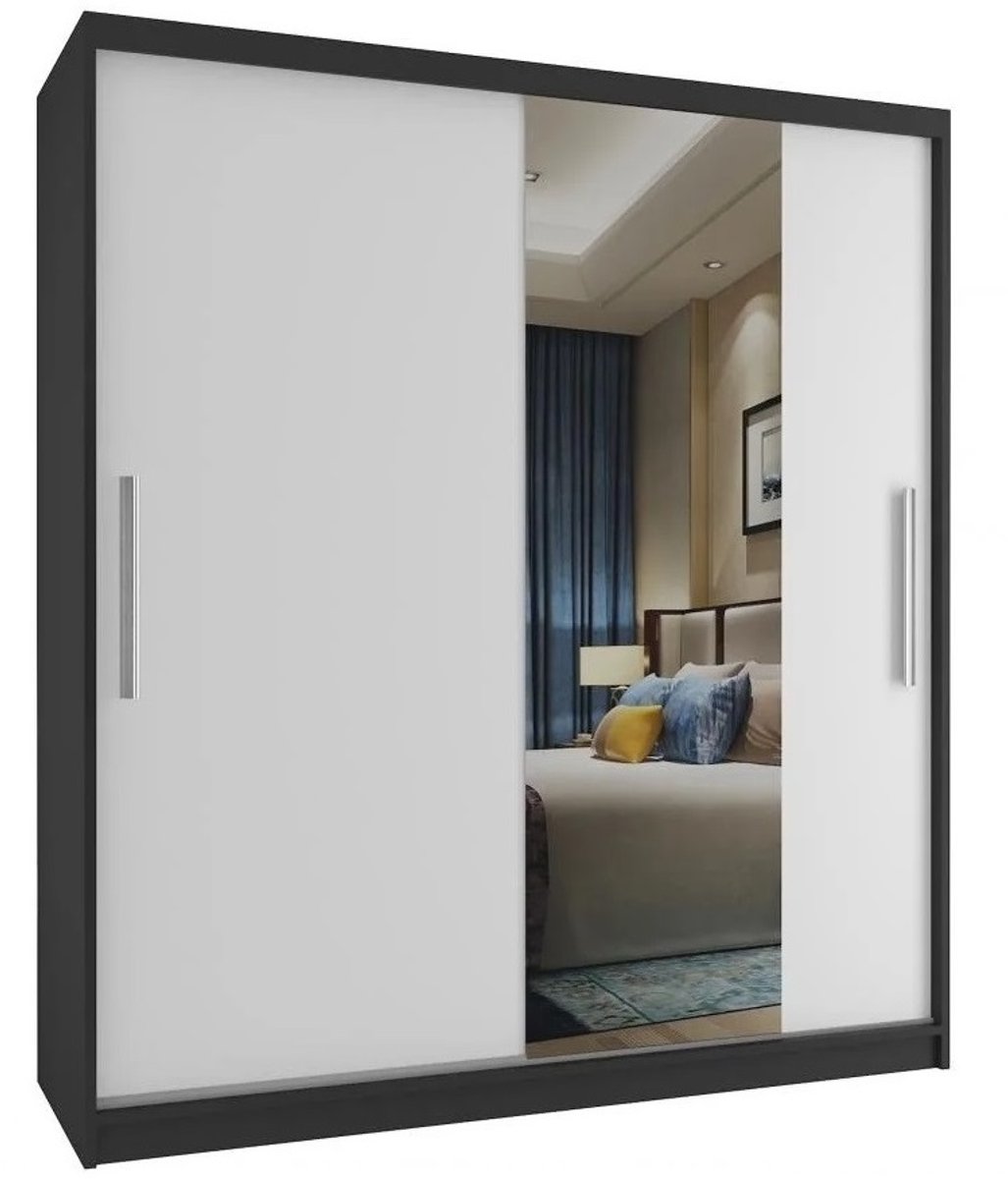 BELINI Verona MSE Schuifdeurkast 133 cm Zwart/Wit Mat - Kledingkast met Spiegel - Comfort Line Slaapkamerkast