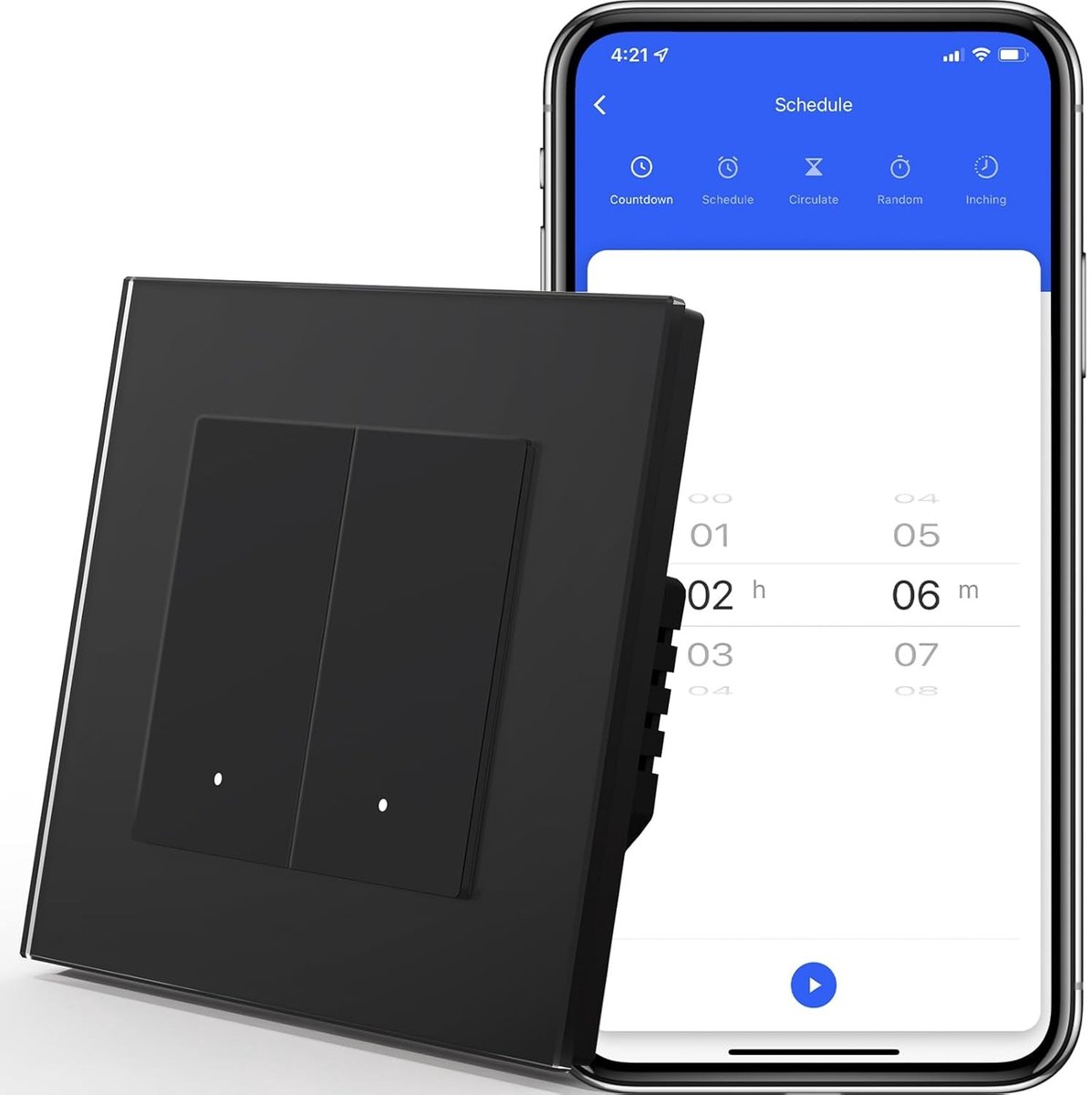 Draadloze Slimme Lichtschakelaar, Flush-Mounted, Compatibel met Alexa en Google Home, Werkt met Tuya en Smart Life App, Voor 2-Weg en 1-Weg Installatie