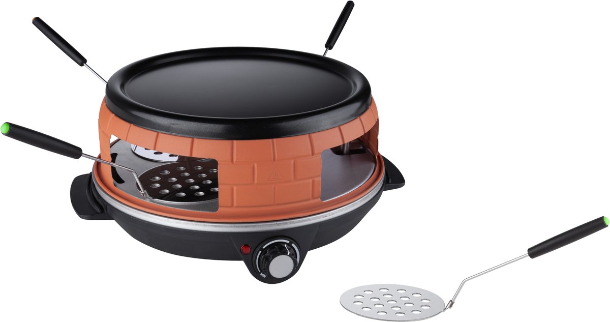 Kicinn Pizza oven - Gourmetstel - 2 in 1 - 6 Personen - Temperatuurrgegelaar - Incl. Spatels