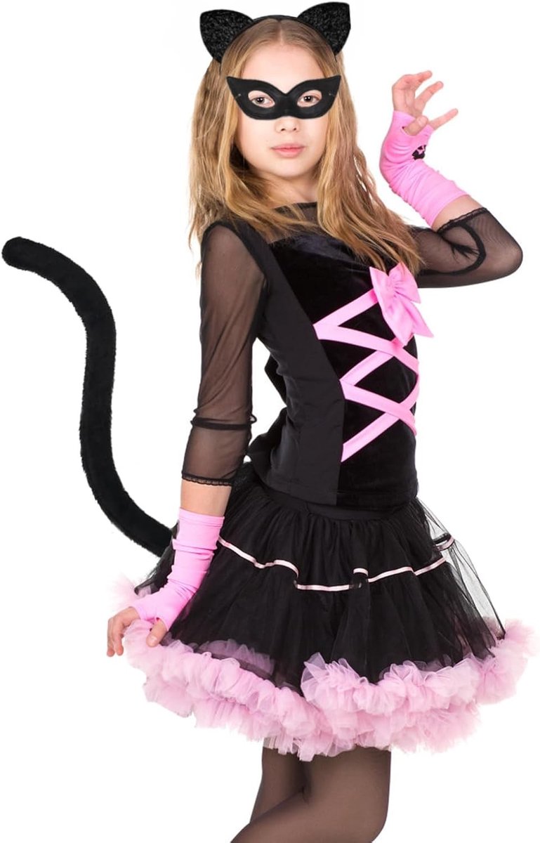Zwart Kat Kostuum voor Vrouwen met Leren Masker voor Halloween, Carnaval en Cosplay Feestjes
