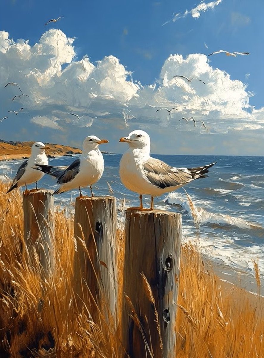 50x40cm Diamond Painting meeuwen aan zee (rond) nr 102