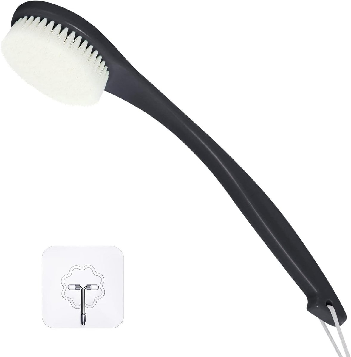 Langhandige Rugborstel voor Douche, Zachte Haren voor Scrubben, Ergonomisch Ontwerp met Haak en Lanyard - Ideaal voor Exfoliatie en Lichaamsverzorging