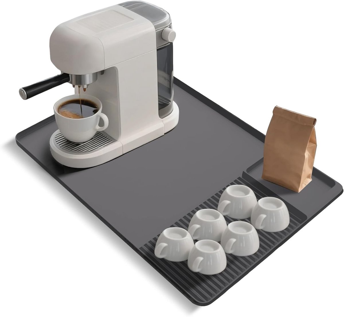 Siliconen Koffiemat 61x41cm met Verhoogde Randen, Vouwbaar en Afvoerbaar voor Koffiezetapparaat en Espressomachine, Ideaal voor Keukenwerkbladen en Koffiebar Accessoires