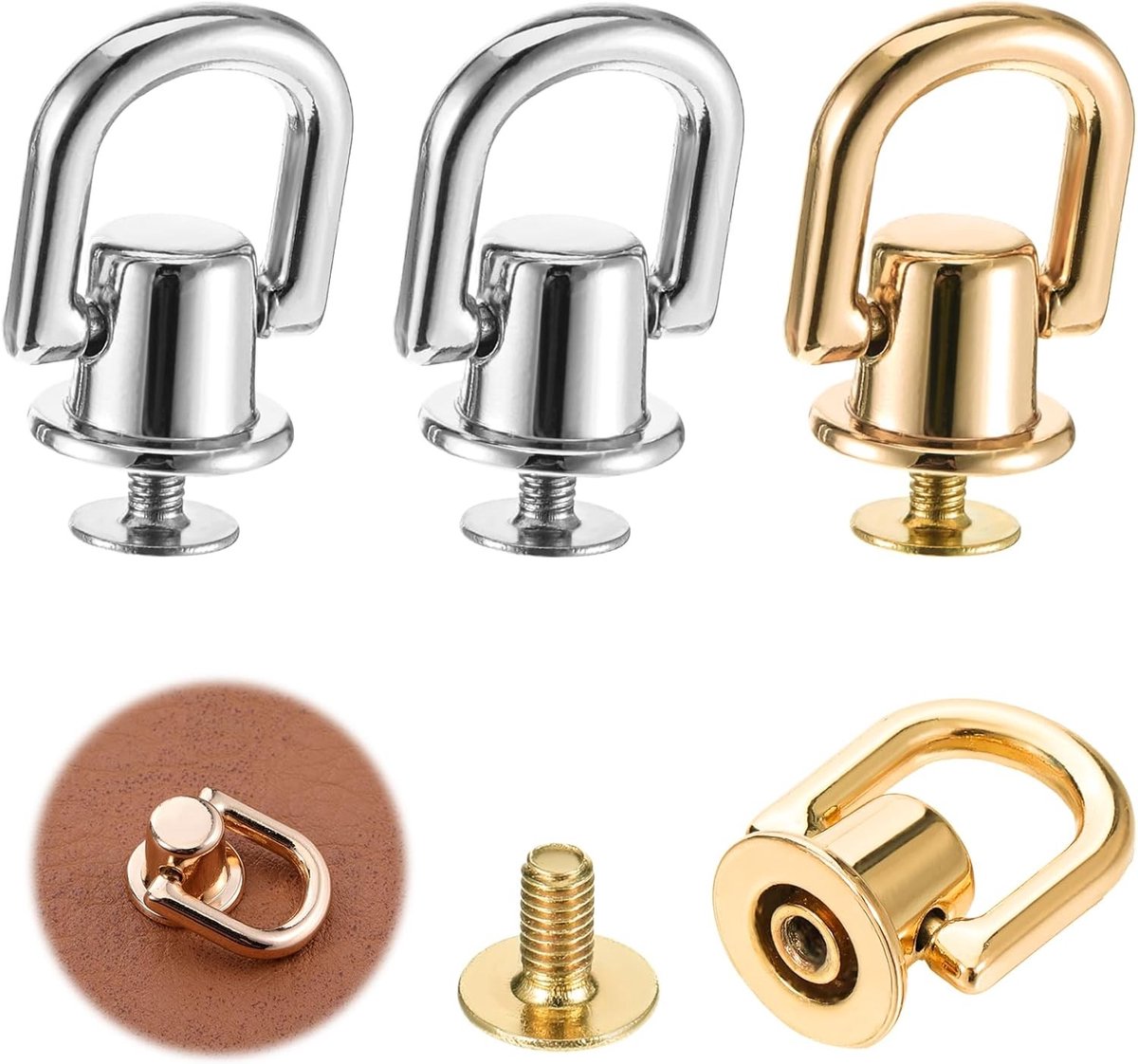 4 Stuks D-Ringen met Schroef Rivets, Rotating Metaal D-Ringen voor Leer, Ideaal voor Handtassen, Rugzakken en DIY Projecten