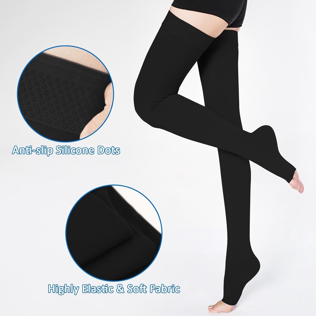 Verstevigende Compressiekousen voor Dames en Heren 20-30mmHg, Thigh Support, Oedeem Kousen met Siliconestrip voor Optimale Ondersteuning