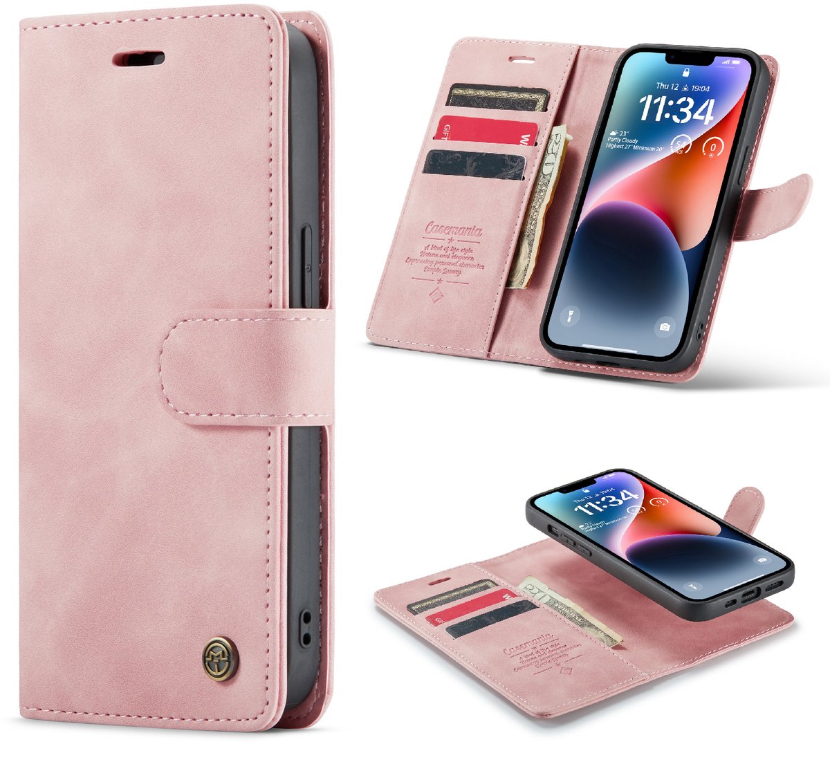 Casemania Hoesje Geschikt voor Apple iPhone SE (2022 & 2020) - Pale Pink - Kunstleer 2 in 1 Afneembare Bookcase - Magnetische Telefoonhoesje met Pasjeshouder en Standaardfunctie