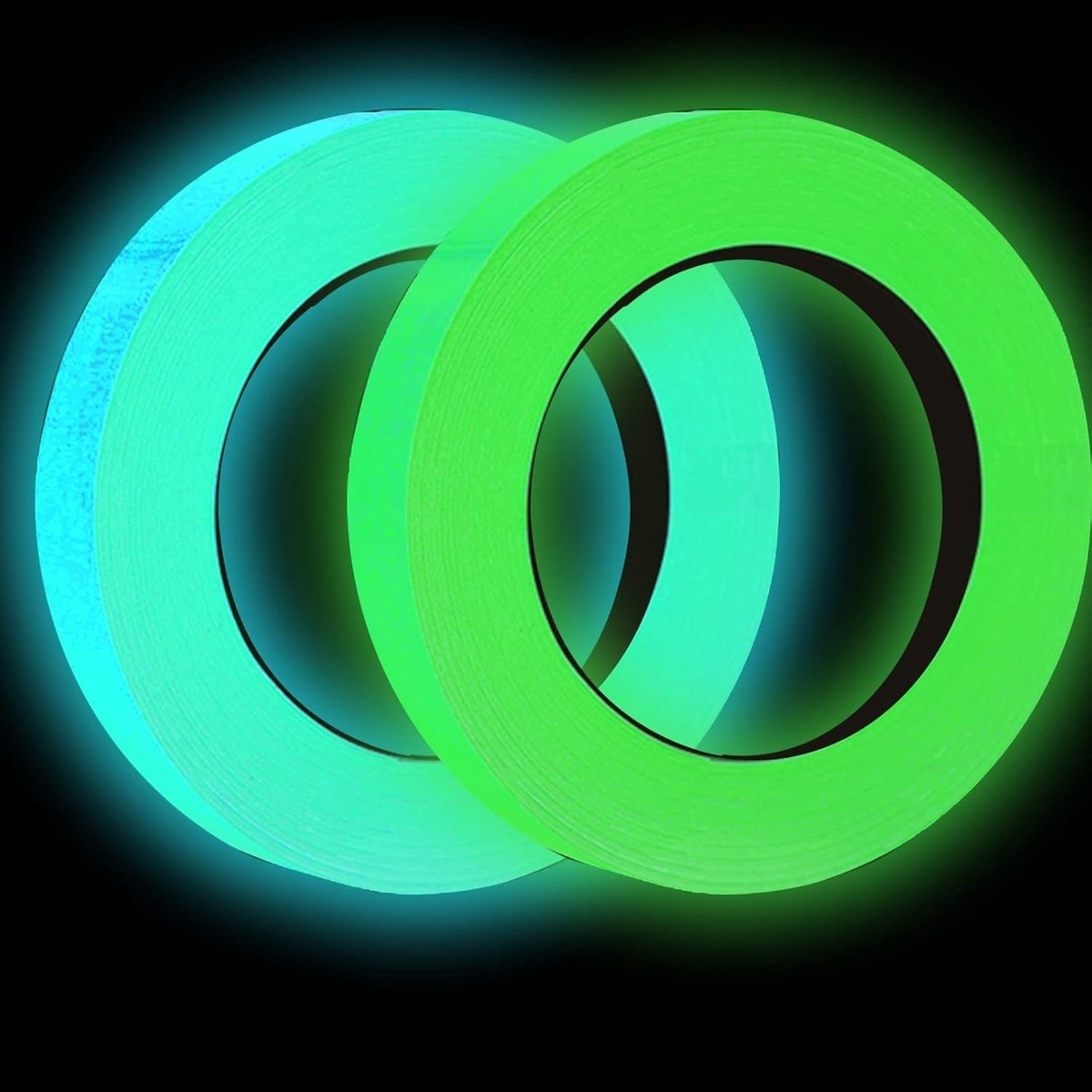 2 Rollen Fluorescerende Tape 1cm x 5m - Waterdichte Luminous Tape voor Markeren, Reflecterend en Glow in het Donker (Groen + Teal Groen)