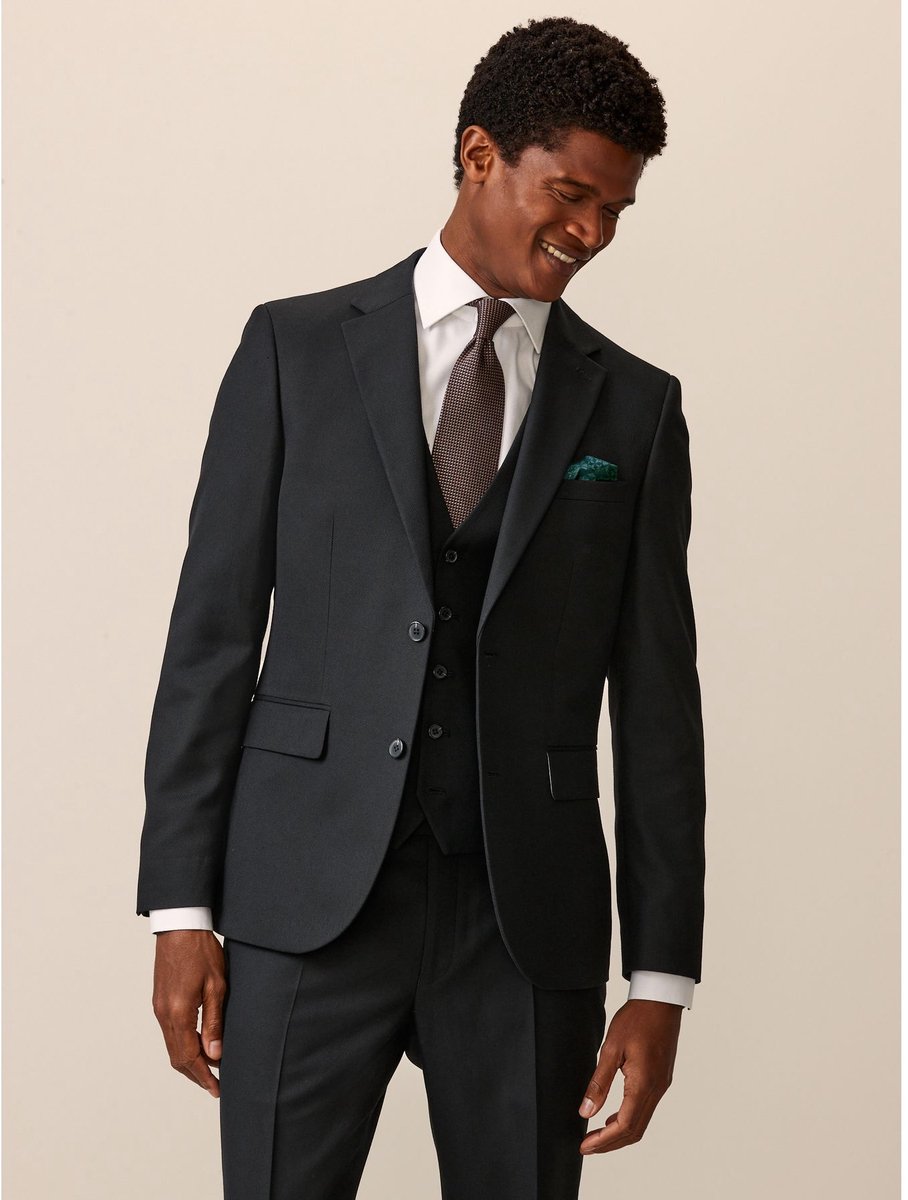 Next - Heren - Slim Fit - Kostuum met textuur: colbert - Long - Zwart