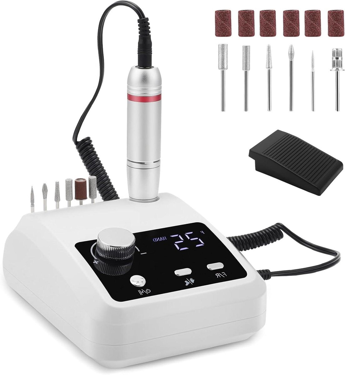 Elektrische Nagelvijl - Manicure Pedicure - Nagels Vormgeven - 45.000 RPM Instelbaar - 6 Bits Inbegrepen - Zilver
