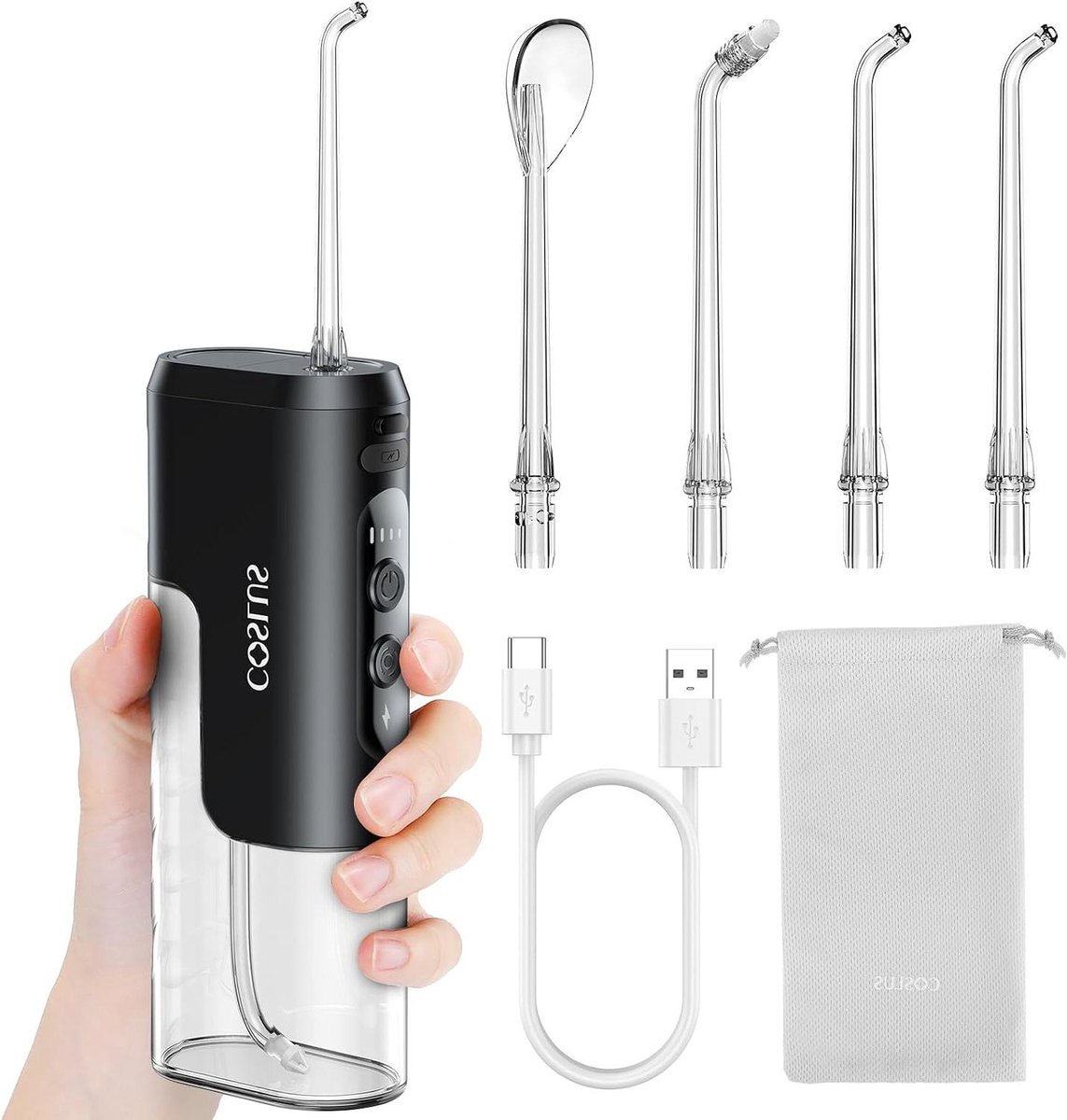 Draagbare Water Flosser - Monddouche Reisformaat - Dagelijkse Mondverzorging - IPX7 Waterdicht Ontwerp - 16.7 cm Lengte - Zwart Glans