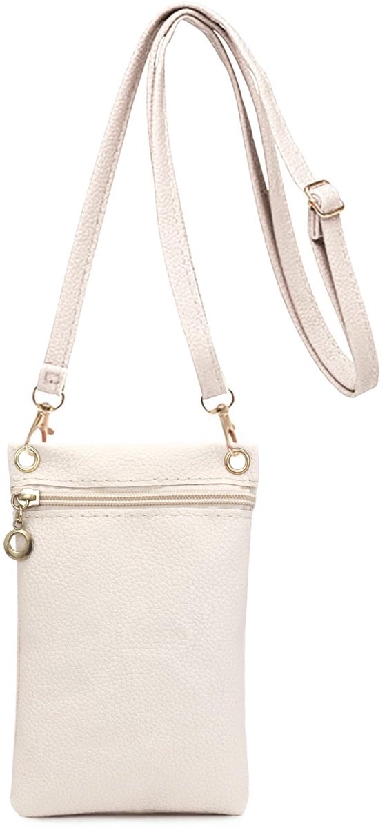 Telefoontasje Dames - Klein Schoudertasje voor Mobiele Telefoon - Crossbody Tasje met Afneembare Schouderriem - PU Leder - Wit