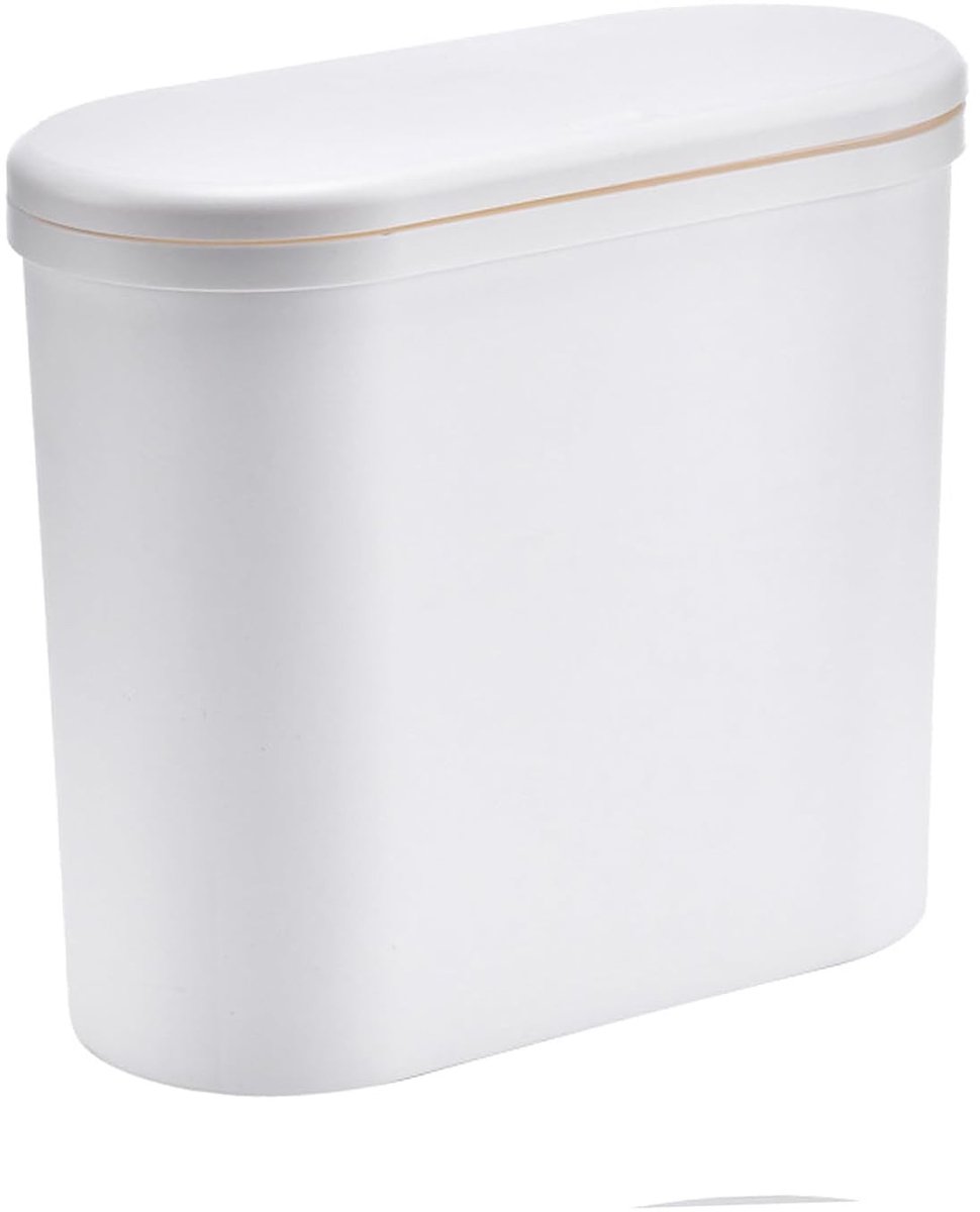Elegante Smalle Afvalbak met Drukdeksel - Dunne Witte Plastic Prullenbak voor Badkamer, Slaapkamer en Kantoor - Ruimtebesparend en Stijlvol
