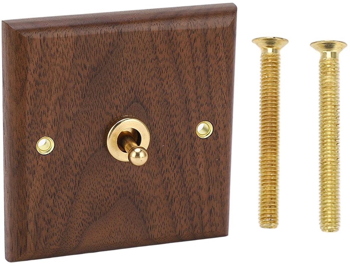 Retro Rocker Switch - Wandcontactdoos met Antieke Enkele Schakelaar 250V, Houten Plaat voor Slaapkamer en Badkamer, Vintage Design en Eenvoudige Installatie
