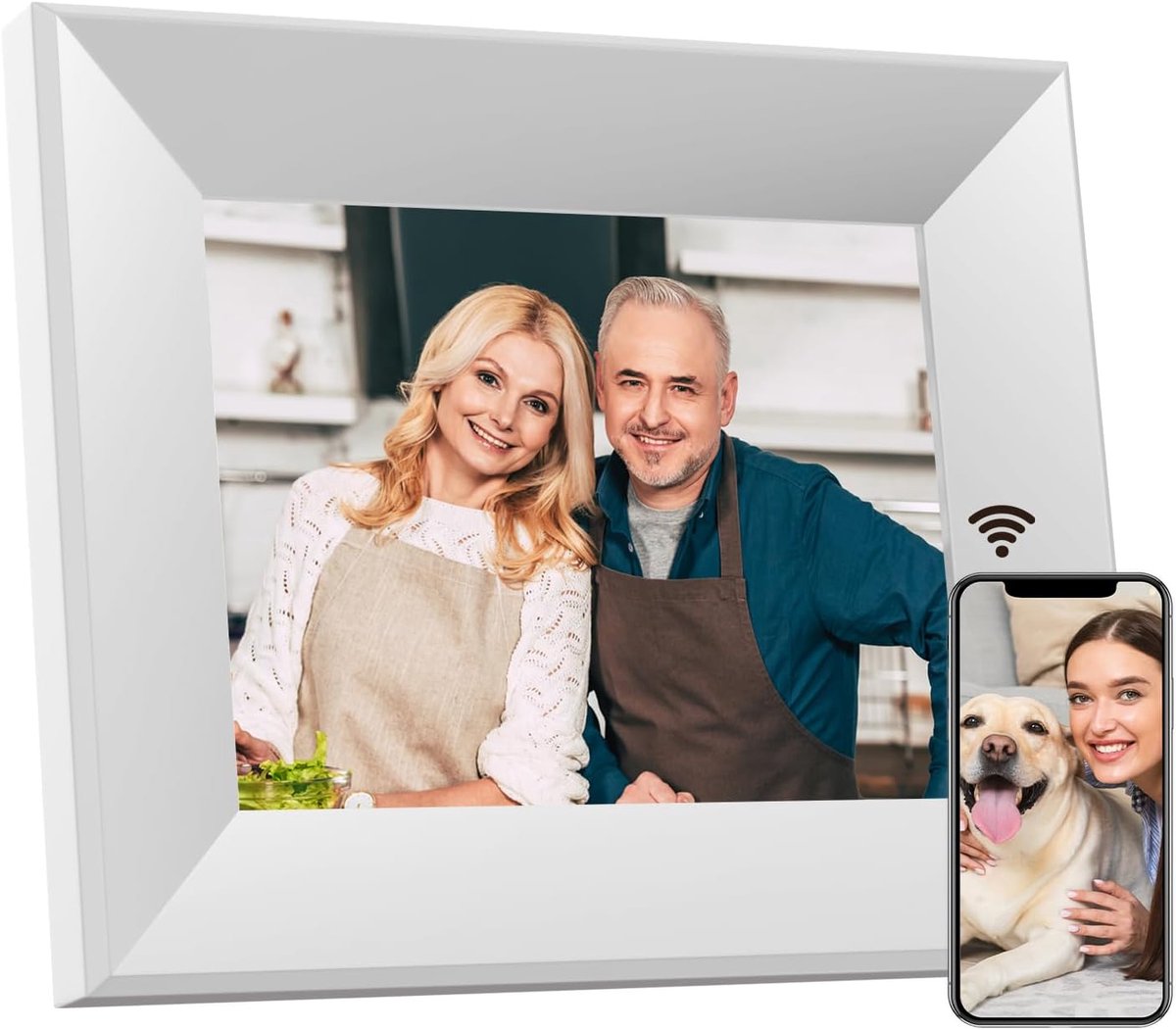 SnelShoppen - Digitale fotolijst 8 inch Wifi, Smart Cloud fotolijst van hout, HD IPS touchscreen 1280 x 800, 16 GB geheugen, automatische rotatie, dee