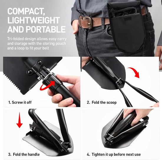 SnelShoppen - Inklapbare Schep 46 cm, Originele Leger Campingschep met Kompas, Duurzaam en Lichtgewicht Outdoor Gereedschap voor Kamperen en Tuinieren — afbeelding 2