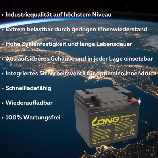 Oplaadbare Batterij - AGM Accu - Energievoorziening - Onderhoudsvrij - 12V 50Ah - Zwart — afbeelding 2