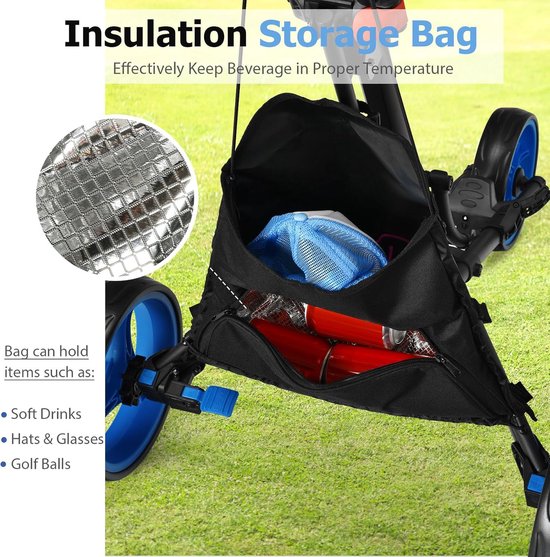 Golftrolley opvouwbaar - Golfkar - Sport en spel - Met voetrem - 121 cm lang - Blauw — afbeelding 5