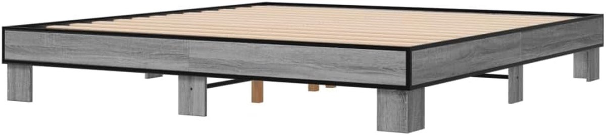 Bedframe Hout - Dubbel Bed - Betere Nachtrust - Stevige Steunpoten - 200x200 cm - Sonoma Grijs
