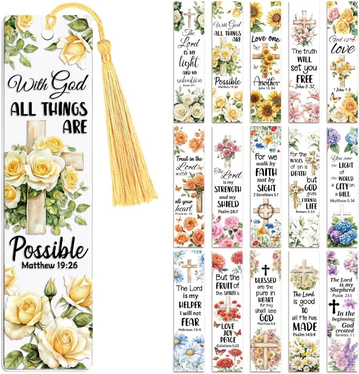 30 Stuks UV DTF Boekenleggers Wraps Transfer Stickers met Bijbel en Bloemen voor Lezen, Waterdichte Boekenleggers Stickers voor Acryl, Plastic en Metaal