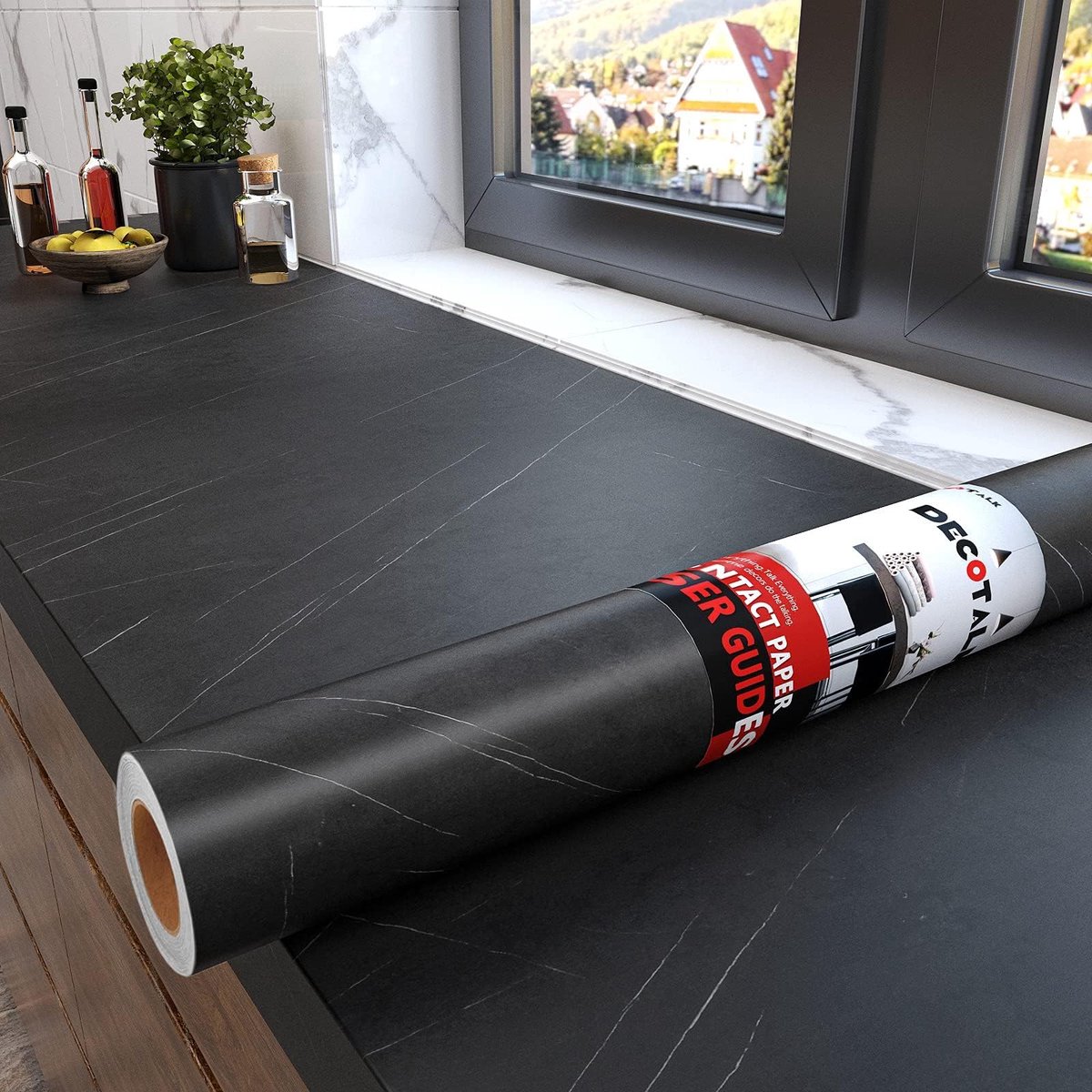 SnelShoppen - Zelfklevende Plakfolie Zwart Mat 60 x 300 cm voor Meubels, Keuken, Marmerlook, Afwasbaar, Behang, Meubelfolie, Keukenfolie