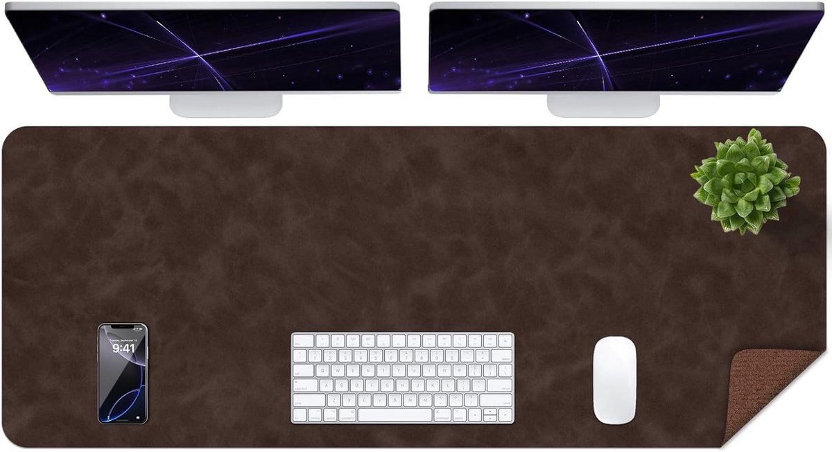 Grote Niet-Slip Bureau Onderlegger met Verweerd Effect - Leer Bureau Mat voor Computer, Muismat en Schrijfoppervlak (Koffie, 120 x 60 CM)