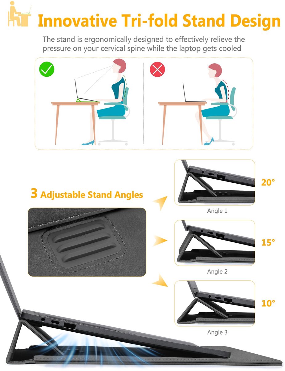 SnelShoppen - Laptophoes 15-16 Inch met Verstelbare Standaard, Ruimte Grijs, Waterafstotend Materiaal, Bescherming voor Thuis en Op Reis