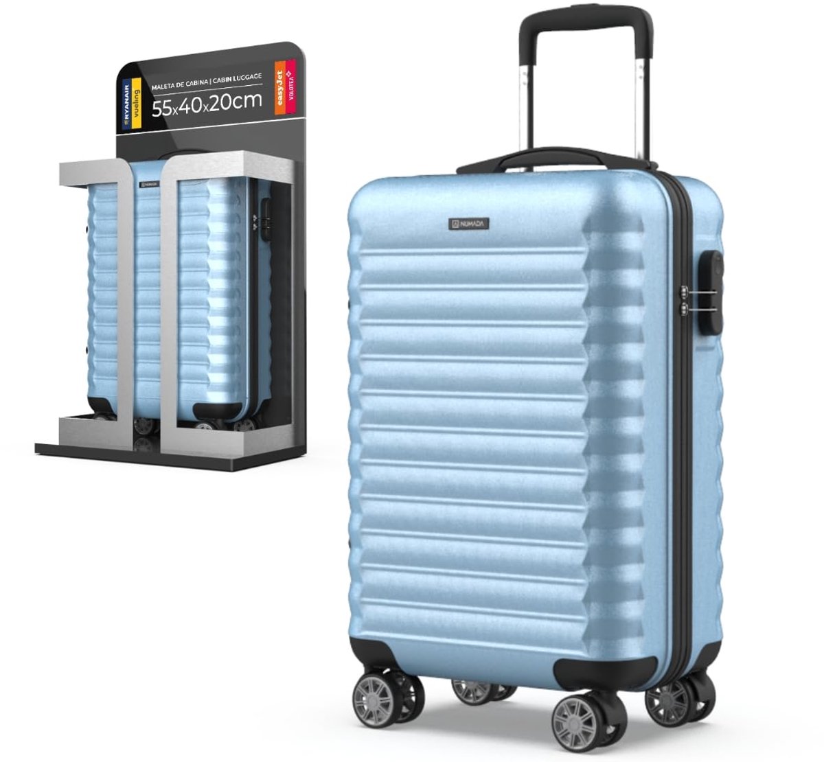 SnelShoppen - NUMADA Upfly XS reiskoffer 55 x 36 x 19 cm, 31 l, lichtgewicht, robuust, met cijferslot en 4 dubbele wielen, 360 graden, binnenvak, Groe
