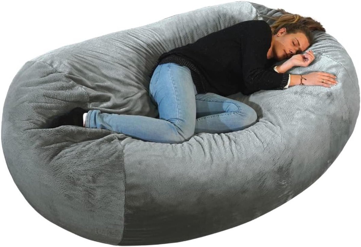 Lange Zitzak - Reuzenbed Vloerkussen - Ontspannen Zitten - Afneembare Hoes - XXL 160x90cm - Grijs
