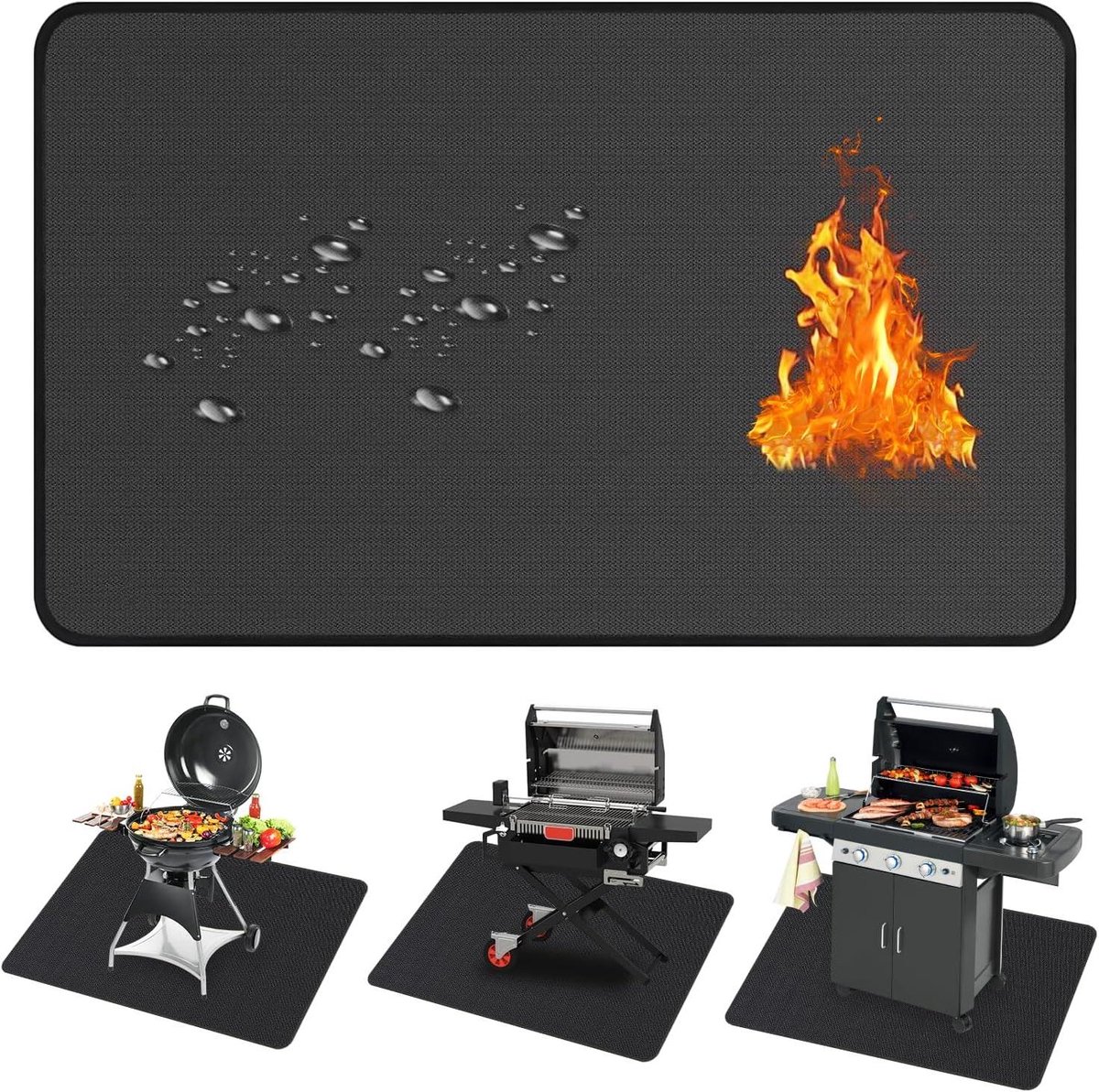 Vloermat Grill - Beschermmat Ondergrond - Buiten Koken - Hittebestendig Glasvezel - 132 x 193 cm - Zwart