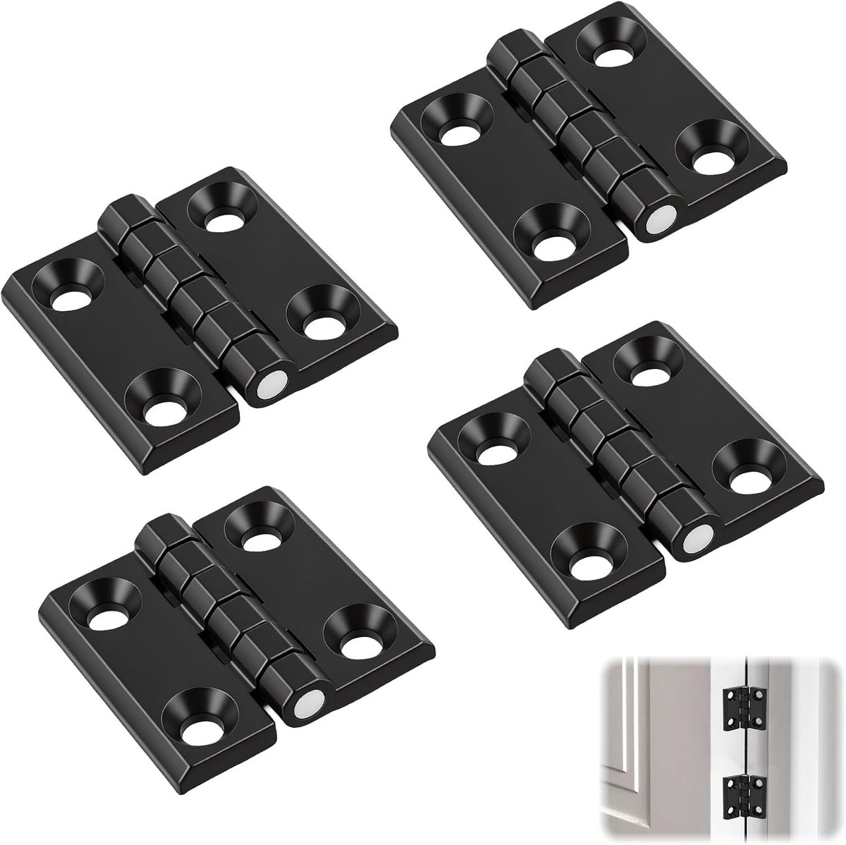 Set van 4 zwarte roestvrijstalen scharnieren 40x40mm, duurzaam en opvouwbaar voor binnendeuren, buitendeuren en meubeldeuren met kogellager