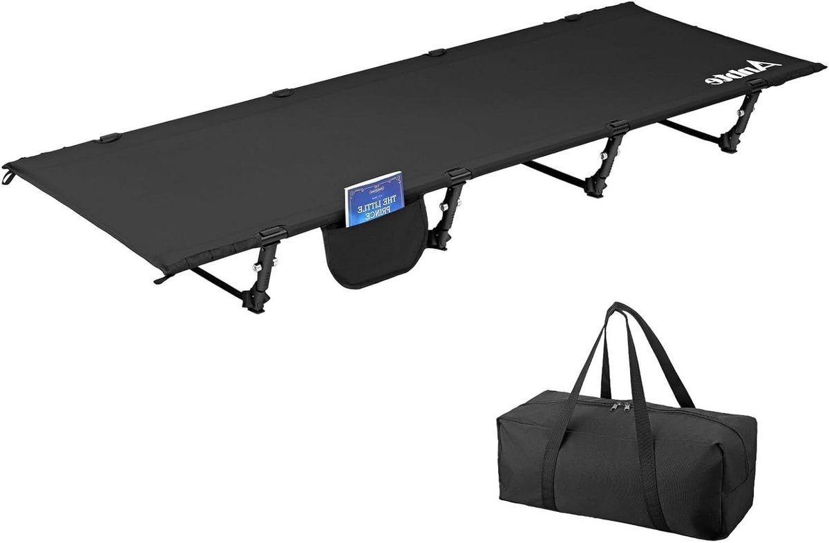 Klapbed - Veldbed Opvouwbaar - Kamperen Buiten - Lichtgewicht Aluminium - 191x70x20cm - Zwart