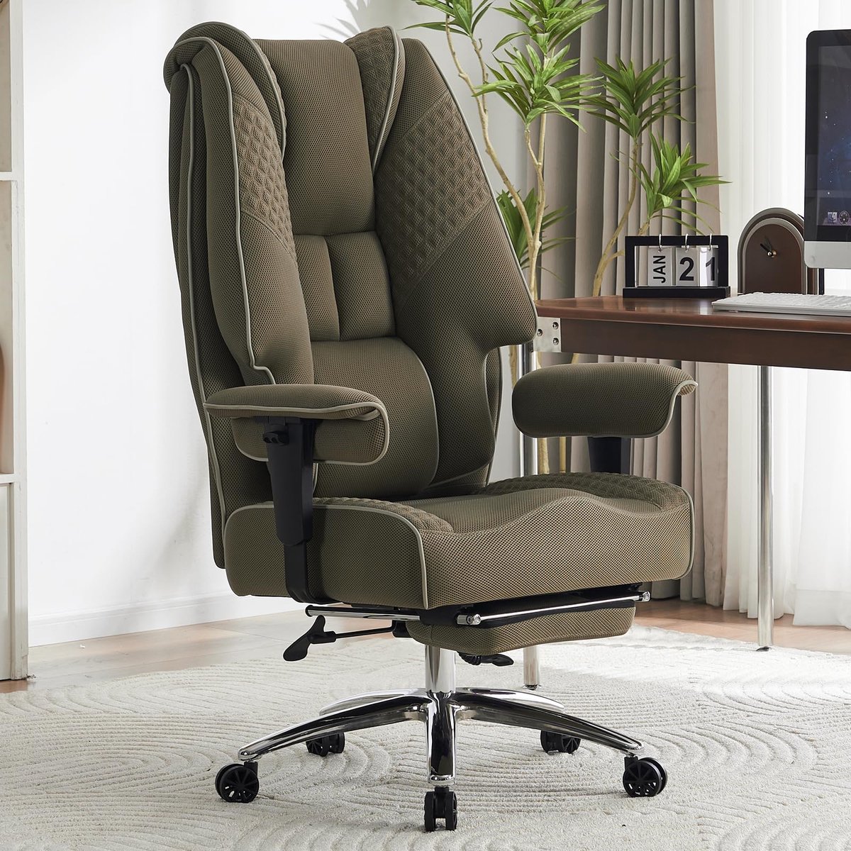SnelShoppen - Ergonomische Bureaustoel 200kg - Slijtvast PU Leer met 3D Reliëf - Extra Brede Zitting 57,5cm met Pocketvering - Luxe Directiestoel met