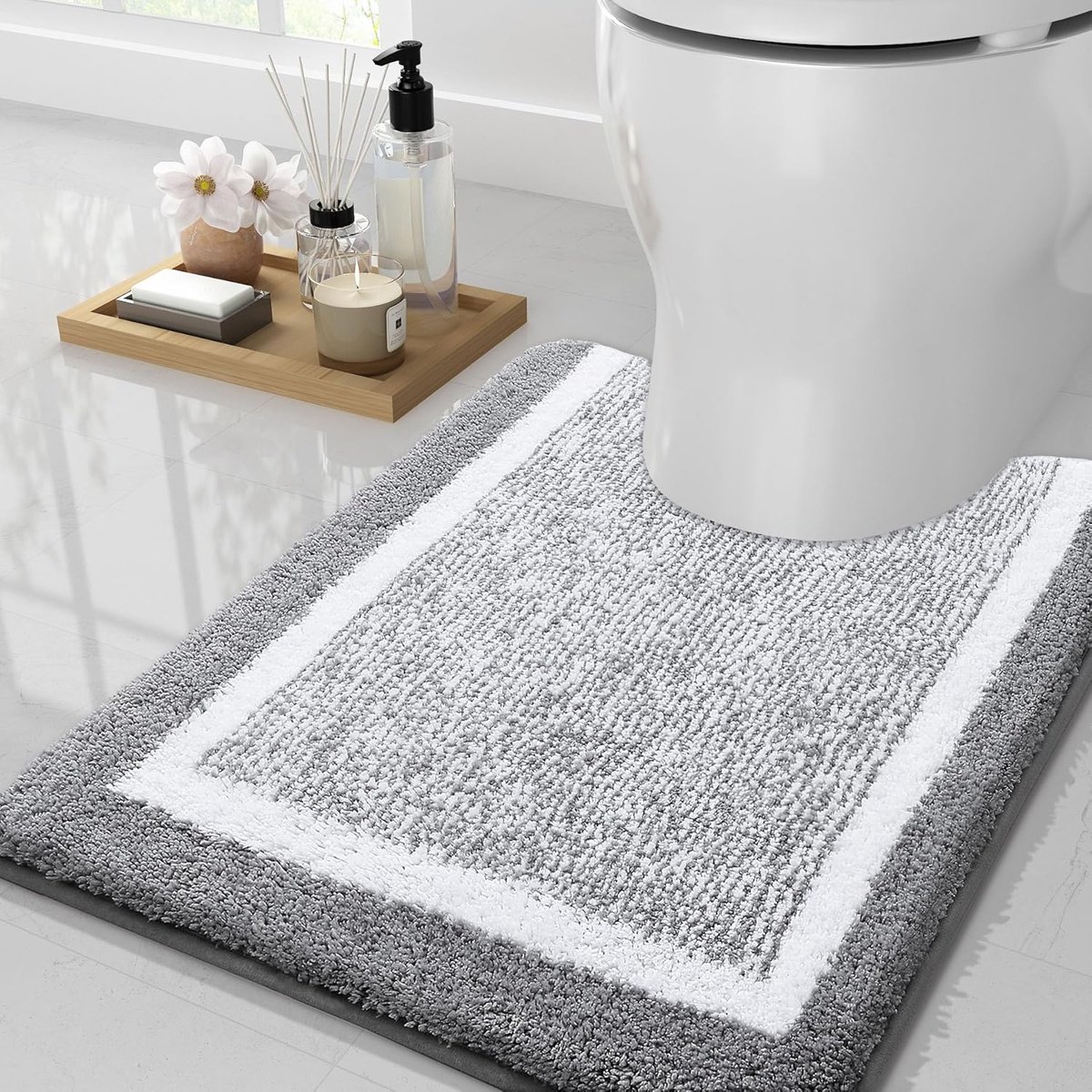 SnelShoppen - Microvezel Antislip Toiletmatten voor Badkamer - Extra Zachte Absorberende Vloermat - Machinewasbaar en Sneldrogend - 50 x 60 cm - Grijs