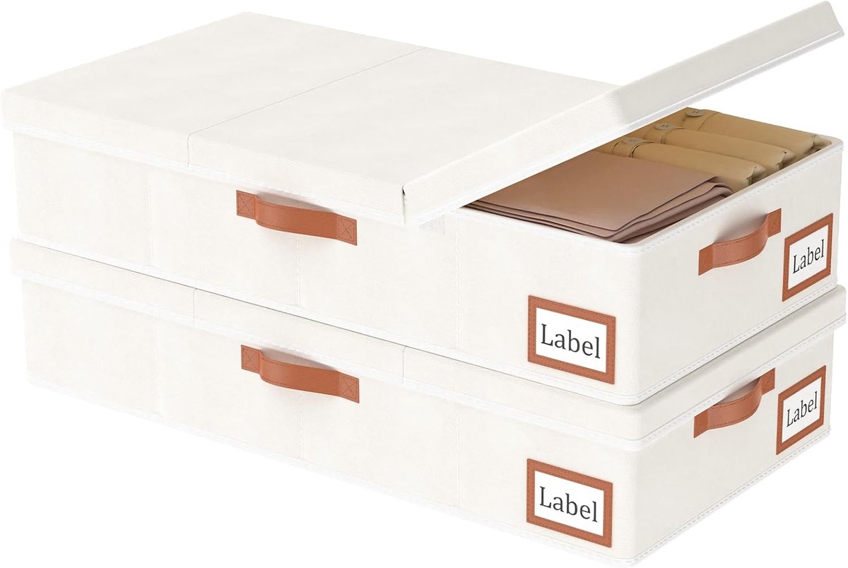 SnelShoppen - 2 Stuks Onderbedcommode Kledingopslag met Deksel - Opvouwbare Opbergtas met Handgrepen voor Dekbedden, Dekens en Kleding - Beige 80 x 40