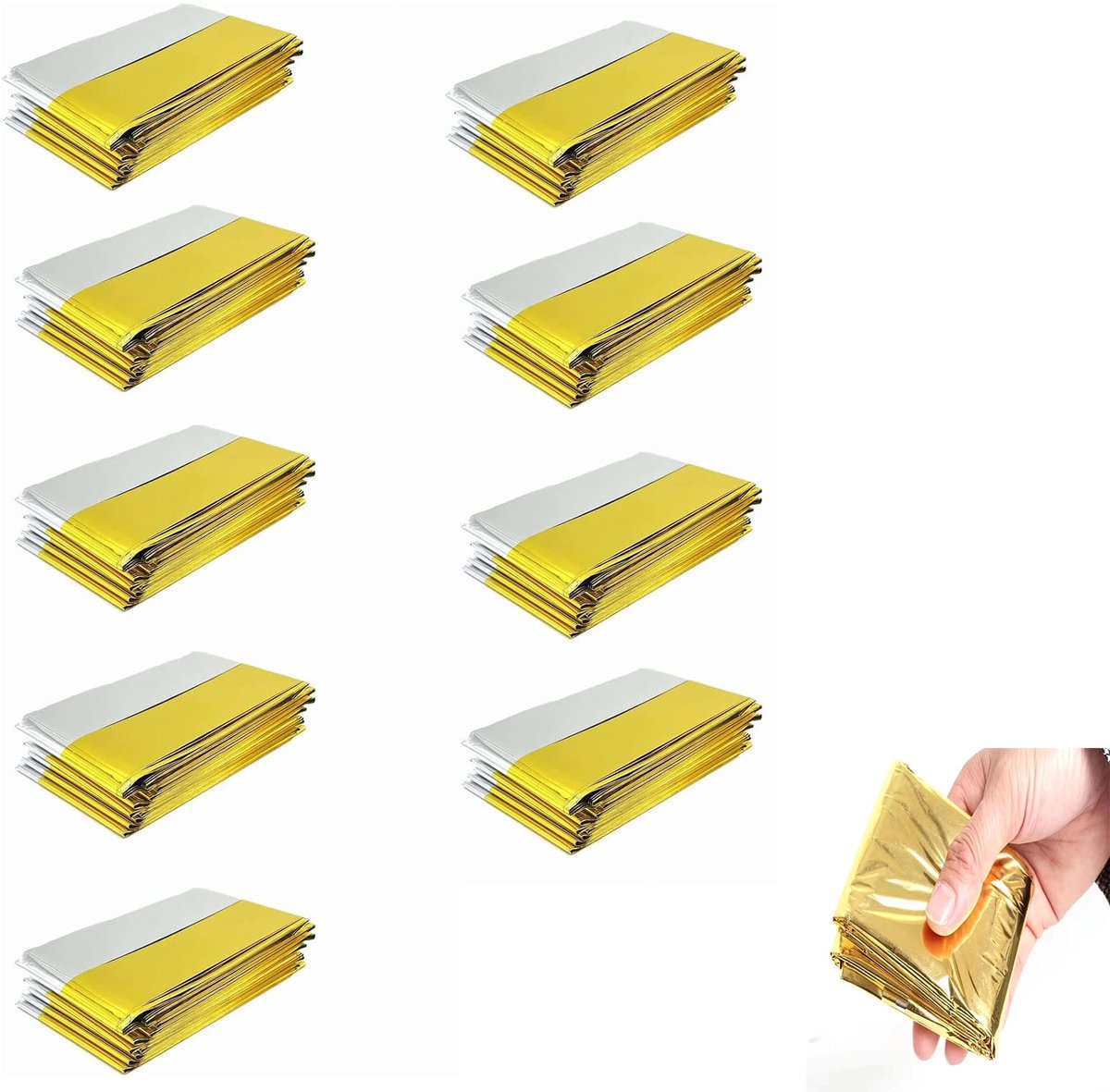 9-stuks Overlevingsdeken - Thermische EHBO-deken - Thermische deken - Overlevingsdeken - Reddingsdeken - EHBO-deken - 210x160cm - Geschikt voor klimmen, wandelen, zwemmen, kamperen en andere buitenactiviteiten - Goud
